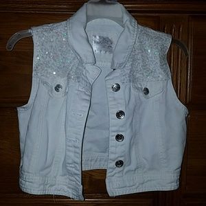 Justice white denim vest with sequins